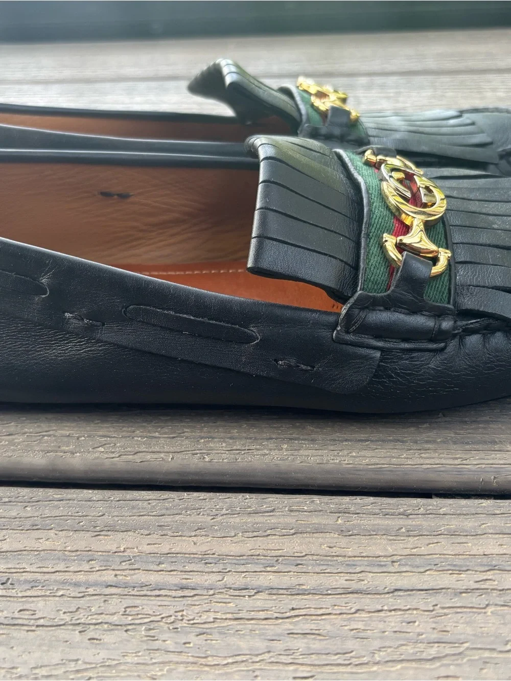 Gucci Men’s Black Leather Kiltie Fringe Driving Loafers